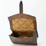 ADBG1535 Western Hand-Tooled Leather Crossbody Bag with Buckle Strap & Chain - Floral Tooled Design
