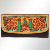 LC-ADBGM102Q Tooled Leather Cactus & Flower Wallet – Western Wristlet Purse