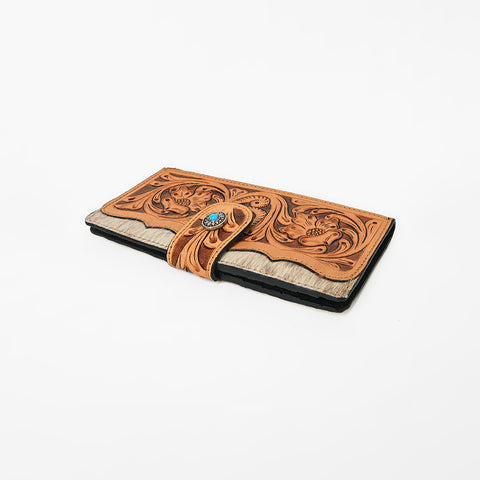 KBG241 American Darling Hair on Hide & Harness Leather Western Tooled Wallet