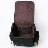 ADBGA795 Suede Western Backpack - White Embroidered Stitch Design with Multi-Pockets