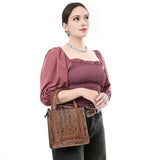 ADBG1608 Compact Handtooled Leather Crossbody Tote Bag with Geometric Floral Pattern