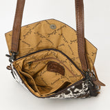 ADBG1484 Tooled Leather Cowhide Fringe Crossbody Bag with Turquoise Accent