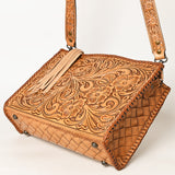 ADBG1235 Hand-Tooled Leather Crossbody Bag - Western Floral Design with Fringe