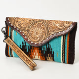 ADBG1477 Hand Tooled Leather & Saddle Blanket Wristlet - Western Clutch by American Darling