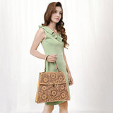ADBGZ808 Hand-Tooled Leather Flap Tote Bag - Western Top Handle Purse