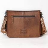 ADBG323 Hand-Tooled Leather Crossbody Bag with Floral Daisies & Fringe Strap | American Darling