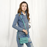 ADBG1491 Hand-Tooled Leather Crossbody Bag - Western Floral Design by American Darling