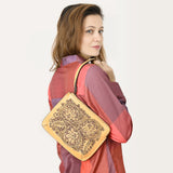 ADBGZ784 Hand-Tooled Leather Wristlet Clutch - Western Floral Design