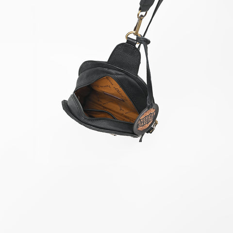 ADBGA1422 Genuine Leather Hair On Hide Longhorn Skull Western Sling Backpack Bag