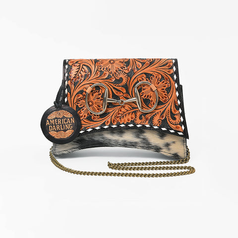 ADBGA1207 American Darling Western Hair On Hide Hand Tooled Leather Crossbody Purse