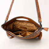 ADBG1584 Suede & Tooled Leather Western Fringe Bag - Embroidered Crossbody with Cutout Handle