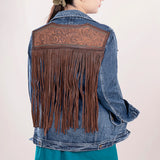 LC-ADJKT004 Genuine leather Women Denim jacket dress