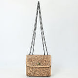 ADBG1630 Tooled Floral Leather Crossbody Bag with Antique Brass Turn Lock & Chain Strap