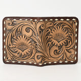ADBG1249 Hand-Tooled Leather Wallet - Western Floral Carving with Stud Accents