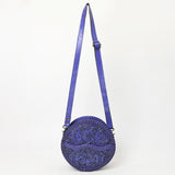 ADBG1461 Round Natural Hand-Tooled Leather Canteen Bag - Floral Whipstitch Western Style