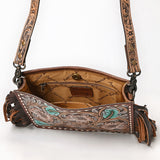 ADBG323 Hand-Tooled Leather Crossbody Bag with Floral Daisies & Fringe Strap | American Darling