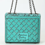 ADBG1630 Tooled Floral Leather Crossbody Bag with Antique Brass Turn Lock & Chain Strap