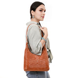 ADBG1617 Suede Crossbody Bag with White Southwestern Stitching & Whipstitch Trim