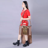 LC-ADBG230 Hand Tooled Leather Tote Bag with Hair-On Cowhide & Hand-Painted Floral Design