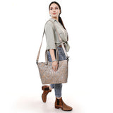 ADBG1519 Floral Embossed Leather Tote Bag - Western Crossbody & Shoulder Style