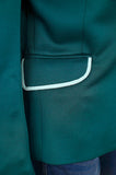 LC-ADBZ704 Emerald Green Western Blazer with Tan Tooled Leather Lapel - Cowgirl Boutique Jacket