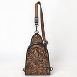 ADBG1542 Hand-Tooled Leather Sling Backpack - Western Crossbody Daypack