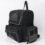 ADBGA795 Suede Western Backpack - White Embroidered Stitch Design with Multi-Pockets