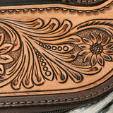 ADBGA411 Distressed Leather Jewelry Case with Hand-Tooled Floral Lid Western Vanity Organizer