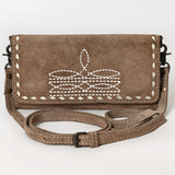 ADBG1712 Genuine Leather Wallet Bag with White Western Stitching & Adjustable Strap