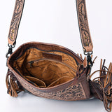 ADBG256 Tooled Leather & Cowhide Fringe Messenger Bag Western Boho Crossbody by American Darling