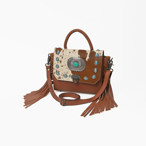 ADBG983 American Darling Cowhide Western Leather Messenger Bag with Fringes