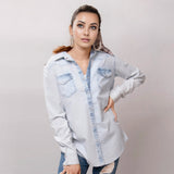 LC-ADSH011 Genuine leather Women Denim shirt jacket dress