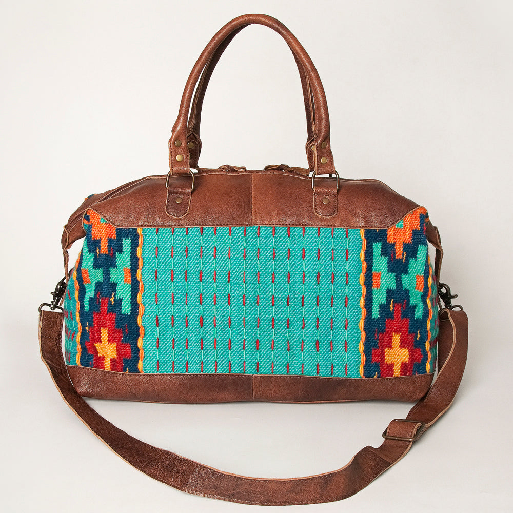 ADBG460 Southwestern Wool & Leather Duffel Bag Handwoven Saddle Blanket Travel Tote