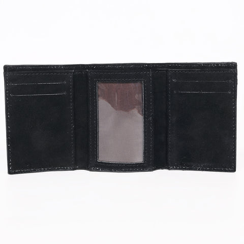 ADBGZ920A Black Genuine suede Leather Trifold Wallet with White Embroidered Stitch Detail