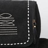 ADBGA795 Suede Western Backpack - White Embroidered Stitch Design with Multi-Pockets
