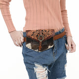 ADBGA572 Tooled Leather & Cowhide Belt Bag Western Waist Bag with Buckle Detail