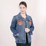 LC-ADJKT004 Genuine leather Women Denim jacket dress