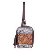 ADBGA624 Cowhide Crossbody Backpack with Sunflower Tooled Leather & Fringe Tassel