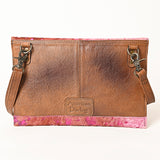 ADBG1295 Pink Acid-Wash Cowhide Leather Clutch - Metallic Hair-On Crossbody with Tassel
