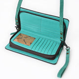 ADBG1717 Suede Leather Wallet Bag with White Western Stitch Embroidery
