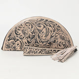 LC-ADBG1233H Hand-Tooled Leather Clutch - Semi-Circle Wristlet with Tassel