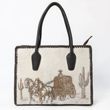 ADBGM512 Western Cowhide Leather Tote with Stagecoach Embroidery -Handcrafted Rodeo Purse