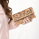 ADBGZ788 Hand-Tooled Leather Long Wallet - Western Floral Design