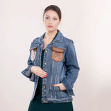 LC-ADJKT004 Genuine leather Women Denim jacket dress
