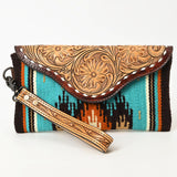 ADBG1477 Hand Tooled Leather & Saddle Blanket Wristlet - Western Clutch by American Darling