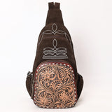 ADBG1573 Suede Sling Bag - Floral Tooled Leather Pocket