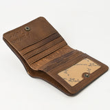 ADBG1249 Hand-Tooled Leather Wallet - Western Floral Carving with Stud Accents