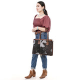 ADBG1561C Black & White Embossed Croc Leather Tote - Western Work & Travel Bag