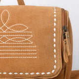 ADBGA795 Suede Western Backpack - White Embroidered Stitch Design with Multi-Pockets
