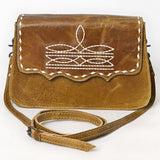 ADBG1692 Distressed Leather Crossbody Bag with White Whipstitch Embroidery - Western Style